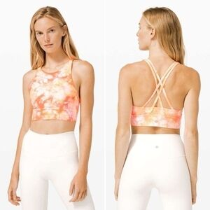 Lululemon Energy Bra High Neck Long Line in the Dual Shibori Pink Grapefruit